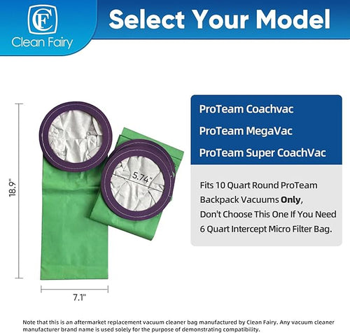 10PK 10QT Vac Bags for ProTeam CoachVac/MegaVac 100331