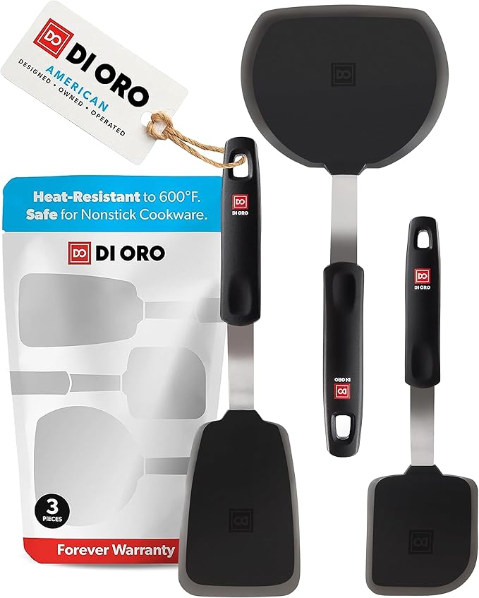 DI ORO Silicone Turner Spatula Set - 600F Heat Resistant, 3-Pc