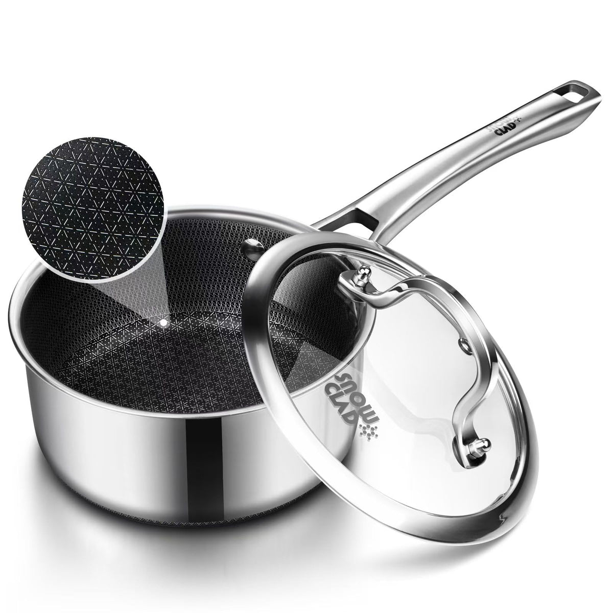 Sauce pan with lid,1.5 Quart & 2.5 Quart & 3.5 Quart Hybrid Nonstick Sauce pans set, Stainless Steel Butter Warmer cookware,non stick Pots PFOA Free, Ceramic and Gas Cooktops