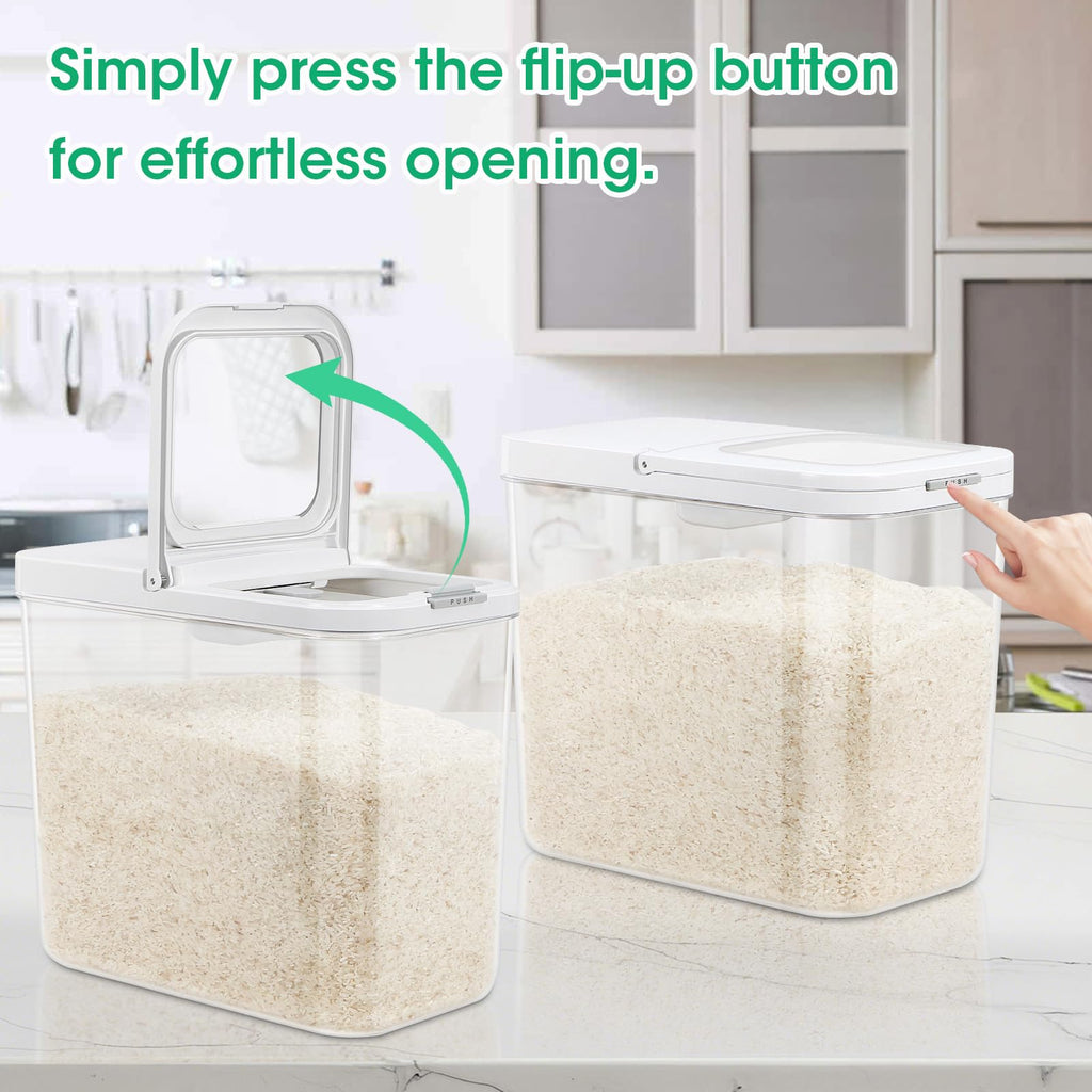 TBMax Rice Flour Storage Container with Automatic Flip-up Lid 25 Lbs | 12.68 Qt, Tall and Narrow Food Storage Flour Bin for Kitchen Pantry Organization, Pet Dog Cat Food Storage Container