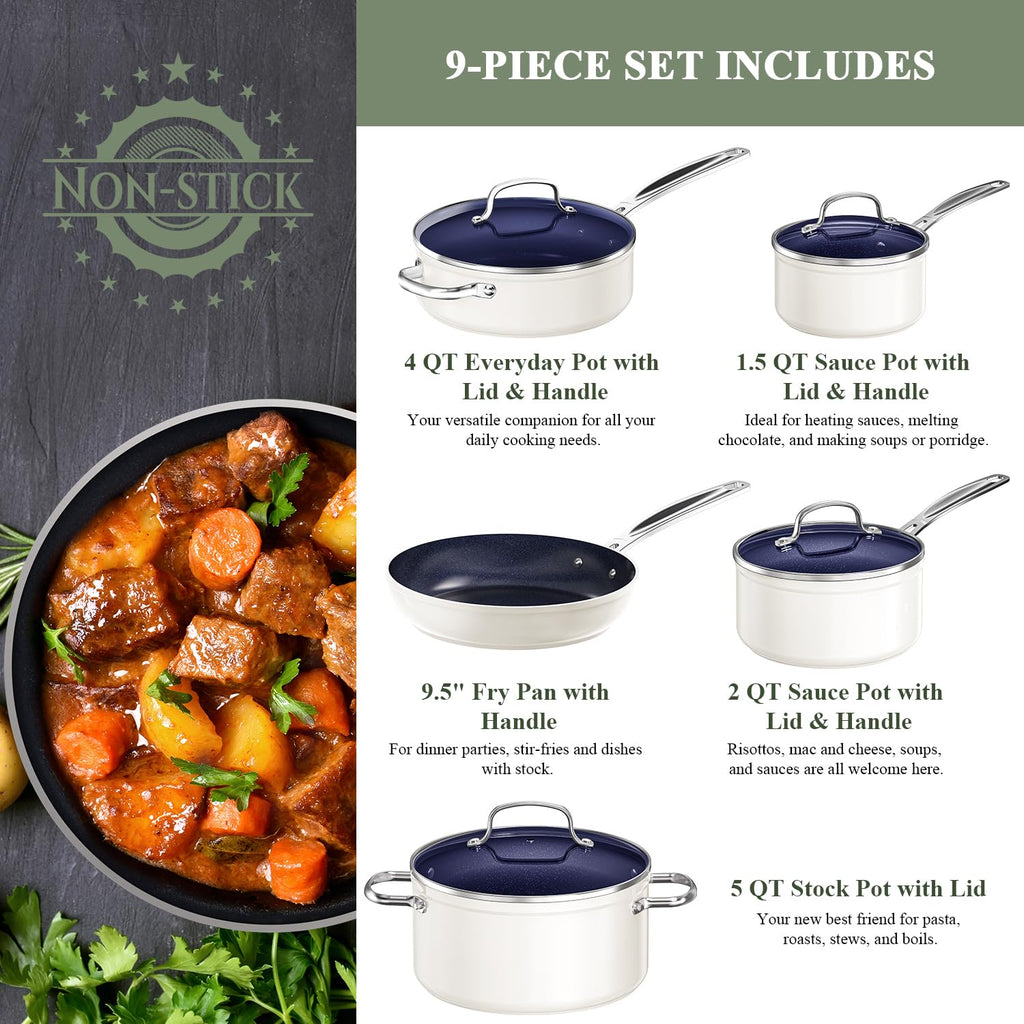 Nuwave 9pc Cookware Set Healthy Duralon Blue Ceramic Nonstick Coated