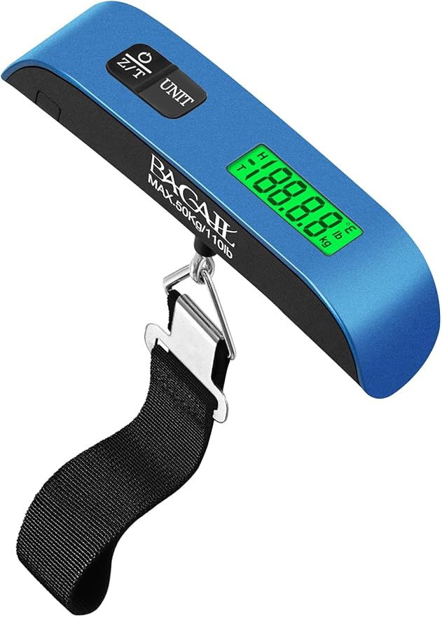 BAGAIL Digital Luggage Scale, 110lbs Hanging Baggage Scale with Backlit LCD Display,Portable Suitcase Weighing Scale,Travel Luggage Weight Scale with Hook,Strong Straps for Travelers(Blue)