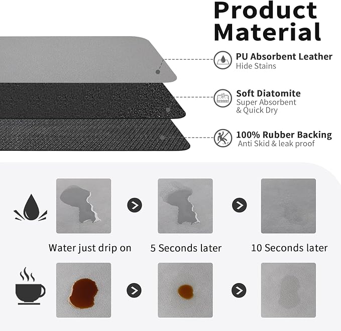 HotLive Coffee Mat - Absorbent Hide Stain Rubber Backed Dish Drying Mat for Kitchen Counter - Bar Mats for Countertops Accessories Fit Under Coffee Maker Espresso Machine