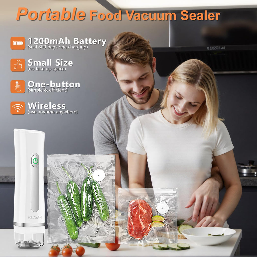 HSJAYAH Vacuum Sealer with 30 Bags, Handheld Sealer with Visible Water Tank, Portable for 6X Freshness, Sous Vide & Kitchen Storage