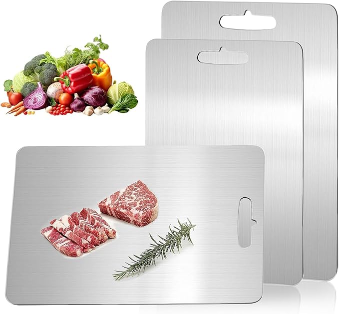 Katori Titanium Cutting Board Set of 2,100% Pure Titanium Cutting Boards for Kitchen Non Toxic,Double Sided Dishwasher Safe Cutting Board for Meat,Fruits and Vegetables,Easy To Clean(2PC-M+XL)