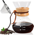 DITOSH Pour Over Coffee Maker 800ml 27.1oz Glass Drip Coffee Maker with 304 Stainless Steel Filter High Borosilicate Glass Duckbill Spout Solid Wood Handle Pour Over Coffee Dripper for Daily Brewing