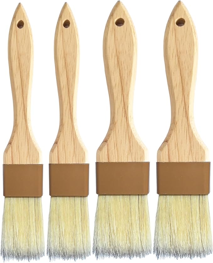 NXRACSH Natural Bristle Basting & Pastry Brush Set - 1.5"& 1" Food Grade Cooking Brushes, Not Shedding, for Turkey Basting, Butter, Egg Wash, Baking (4 Pc)