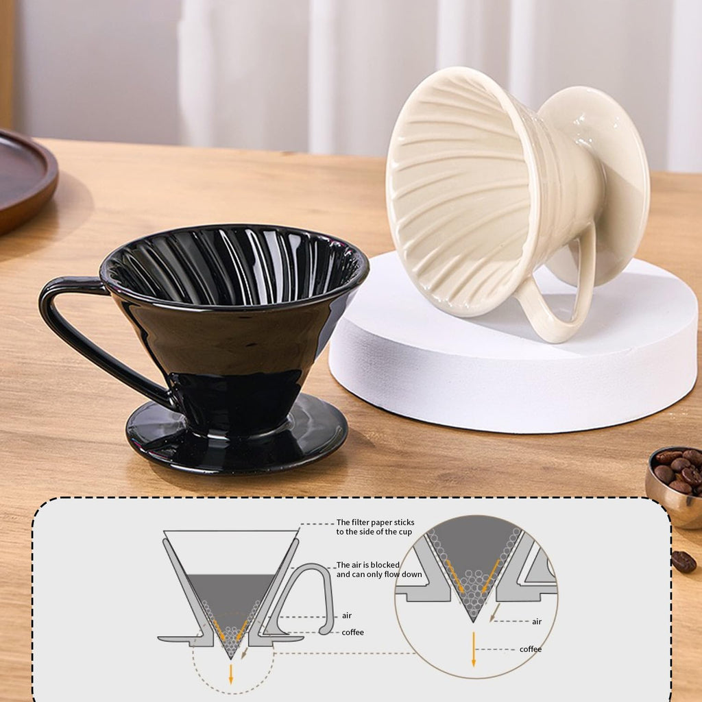 Marirao Pour Over Coffee Maker, Single Cup Coffee Dripper, Manual Porcelain Slow Brewing Accessories for Travel, Camping, Office, Home, Cafe, Coffee Gifts (Black, Large)