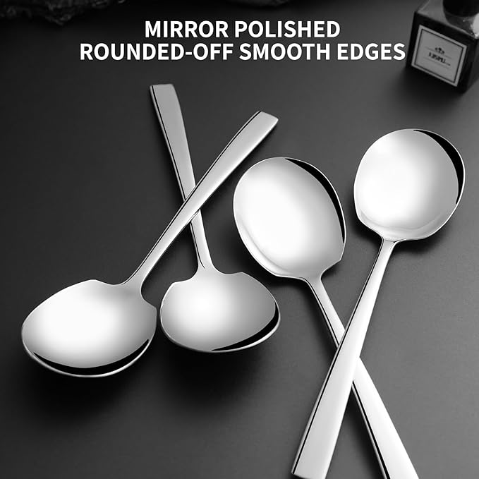 Keyoxy 4 Piece Stainless Steel Serving Spoons Set - 4 Large Spoons, 9.2-Inch, Dishwasher Safe, for Parties/Kitchen/Buffet/Catering