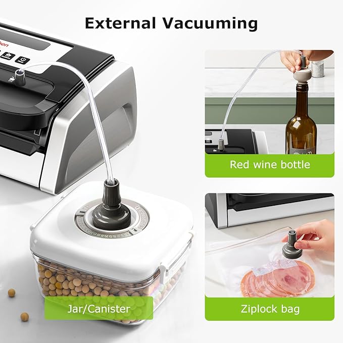 Bonsenkitchen Vacuum Sealer with Easy Handle Design,1 Bag Roll & 10 Bags