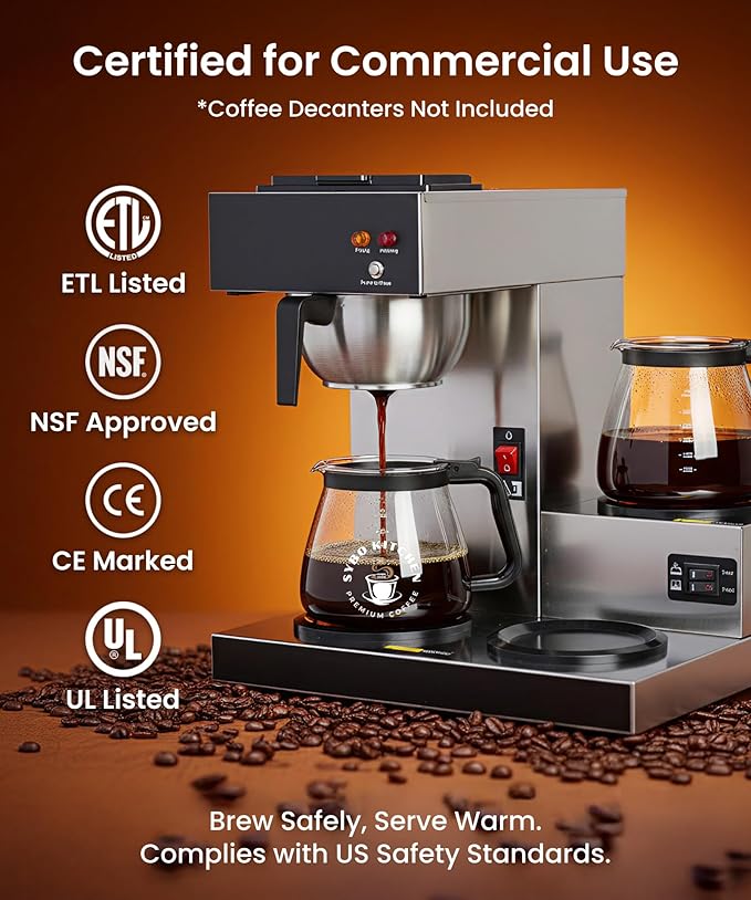 SYBO 12-Cup Commercial Pour Over Coffee Maker with 3 Warmers