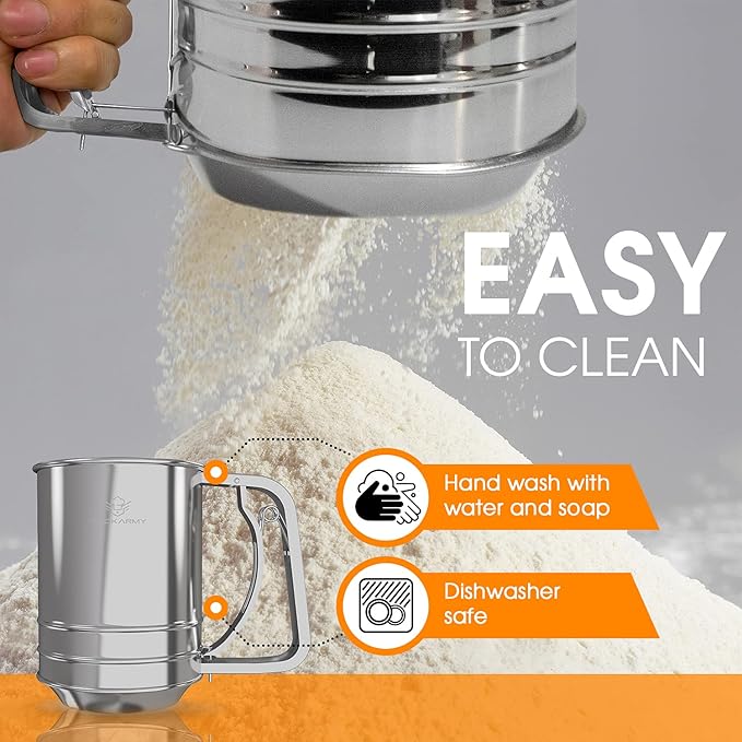 Cook Army Flour Sifter, 3 Cup Stainless Steel, Great Double-layer Baking Sifters for all Baking Flour and Powdered sugar, Flour Strainer