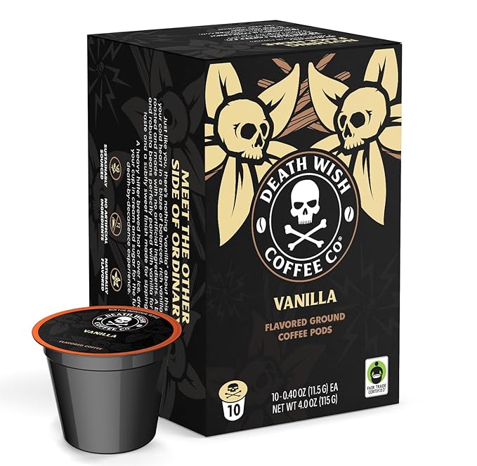 Death Wish Coffee Vanilla Single Serve Coffee Pods, Fair Trade, 10 Count