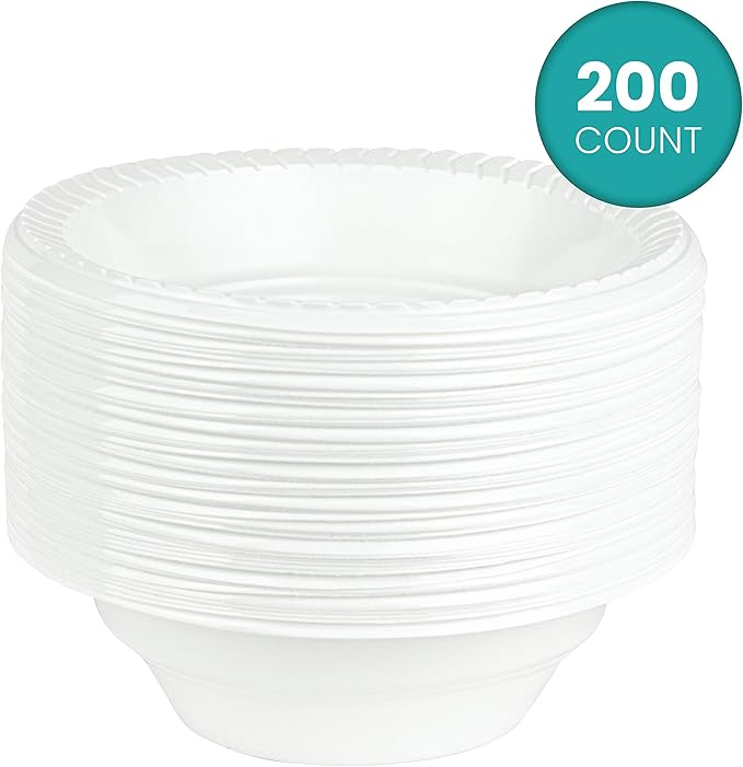 Plasticpro Round Plastic Bowls Microwaveable, Disposable, White, Dinnerware (200, 16 ounce)