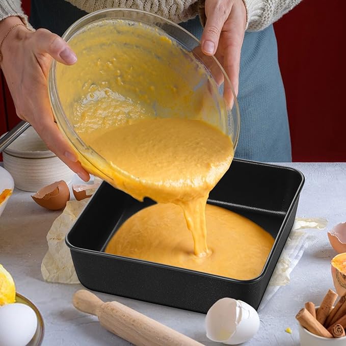 E-far 9 x 9 Inch Square Cake Pan, Nonstick Baking Brownie Pan Set of 2