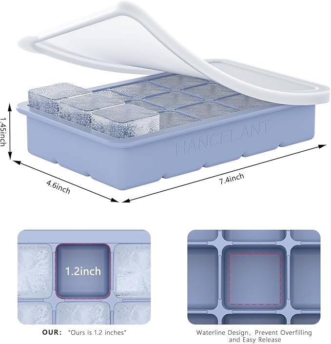 Silicone Ice Cube Tray 3 Pack, HANCELANT Ice Cube Mold, Ice Trays for Freezer with Lid for Whiskey, Cocktail, Drinks and Food, Freezer, BPA Free, Easy Release