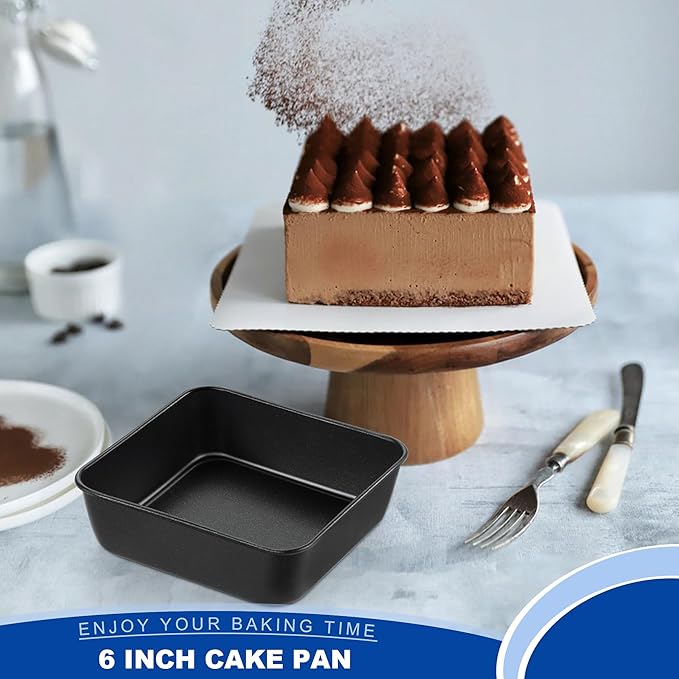 E-far 6 Inch Square Cake Pan, Nonstick Small Baking Pan for Brownie Bread