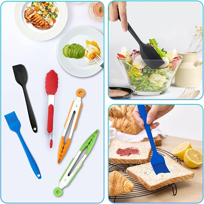 Small Silicone Tongs for Cooking, 3 PCS 7-Inch Mini Serving Tong