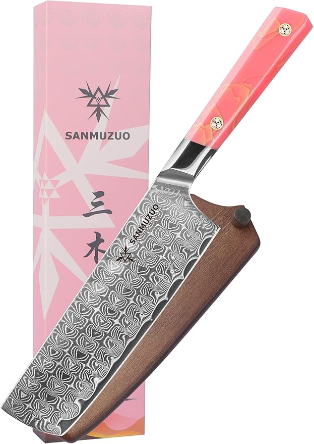 SANMUZUO Kitchen Nakiri Knife 7 Inch, Professional Kitchen Chef Knife, Ultra Sharp Damascus Powder Steel with Full-tang Resin Handle, SHENG Series