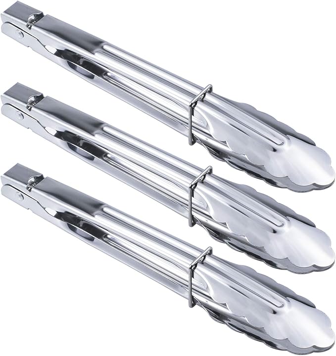 HINMAY Stainless Steel Serving Tongs Metal Cooking Tongs (9-Inch 3 Pieces)