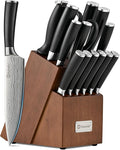 Knife Set with Block and Sharpener, 15 Piece Kitchen Knife Block Set