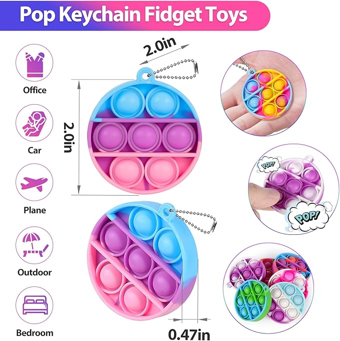 Pop Fidget Toys Bulk Its Kids Party Favors 30 Pack Round Mini Pop Keychain