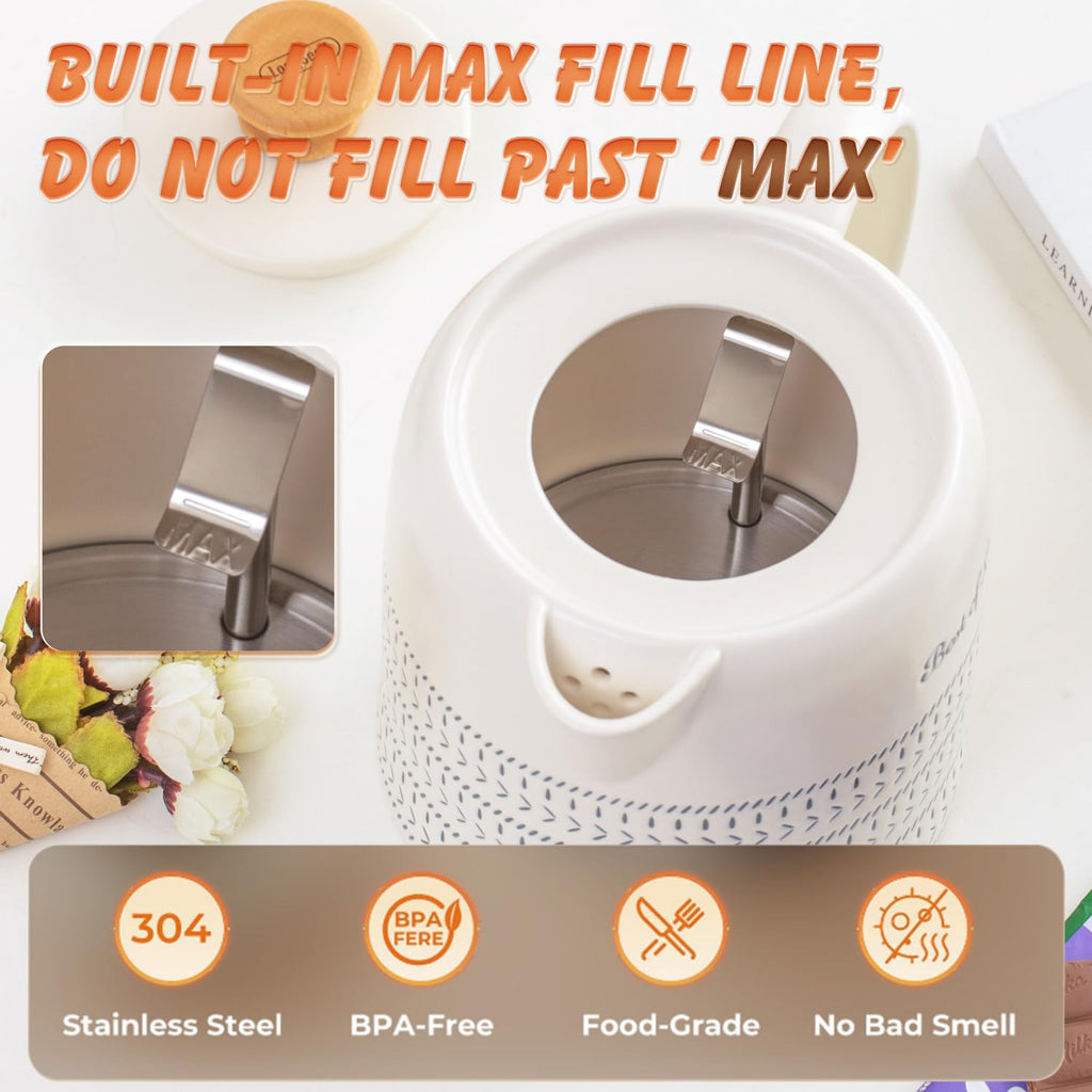 LONGSEED Ceramic Electric Kettle 1 Quarts, Hot Water Boiler Electric Kettles, Tea Pot with LED Light, Boil Dry Protection, Short Spout 1000W Fast Boil, Automatic Shut-off