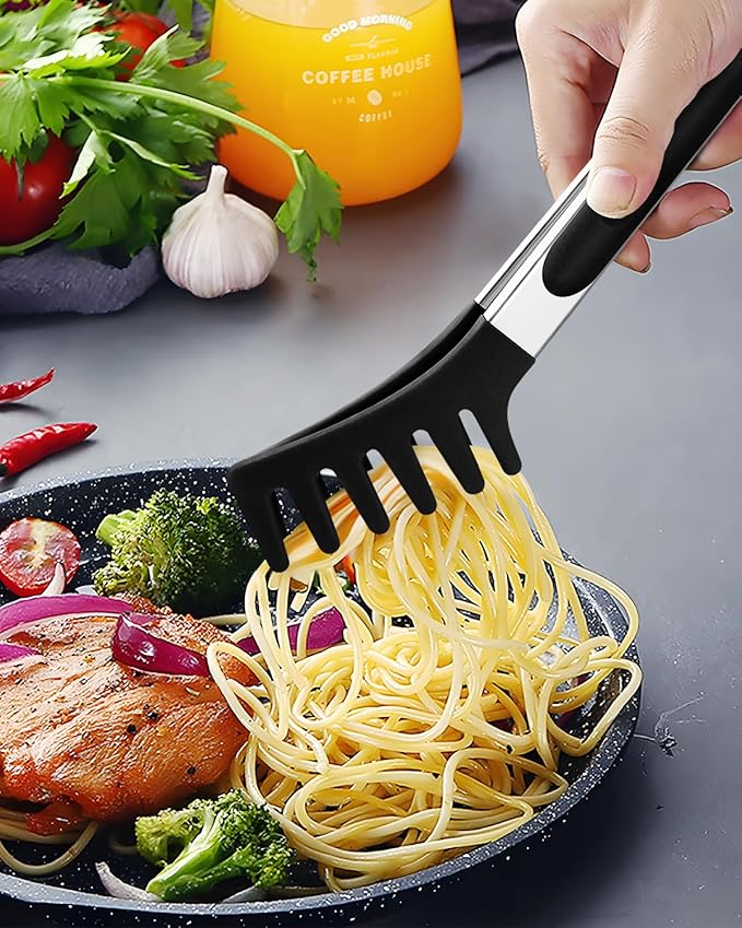 Spaghetti Spoon and Pasta Tong, 2 Pack (BLACK)
