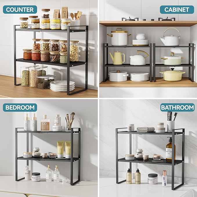 Aiusafacai Cabinet Shelf Expandable Height Adjustable Organizer Riser for Kitchen Cabinet Pantry Cupboard Under Sink Countertop Organization