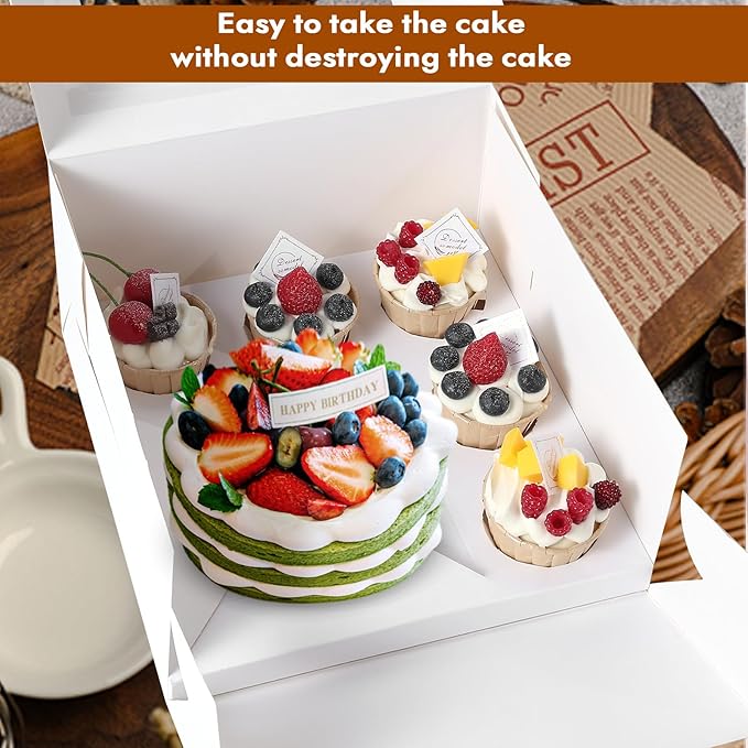 CHENZEM 10 Packs Bento Cake and Cupcake Box 6 Holes Fit 5 Cupcakes and 1 Mini Cake Box with Clear Window and Stickers for Father ‘s Day Birthday Party Bakery Baking Supplies. (1+5/10pcs)