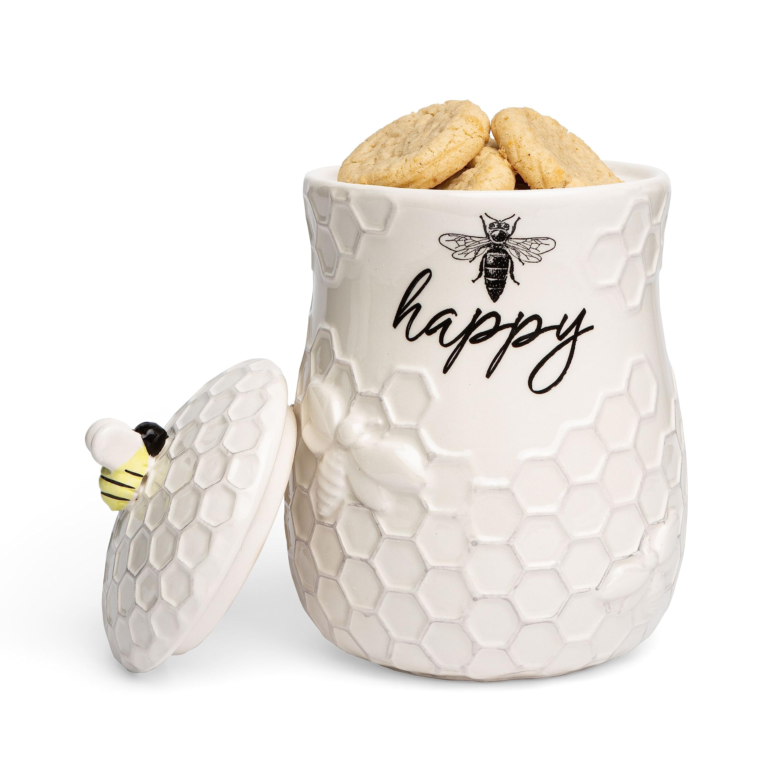Young's Inc. Ceramic Honey Bee Cookie Jar with Lid and Handle – Honeycomb Design, 5.75" x 5.83" x 7.87", Decorative and Functional Kitchen Storage - Tea Canister