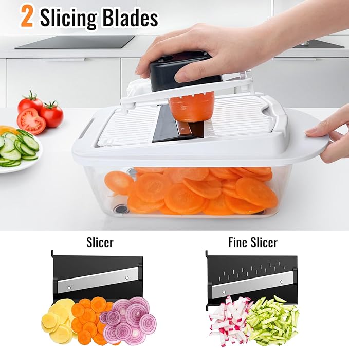 Ukeetap 8-Blade Cook Tool & Gadget Sets, Chopper Slicer Grater Set, White