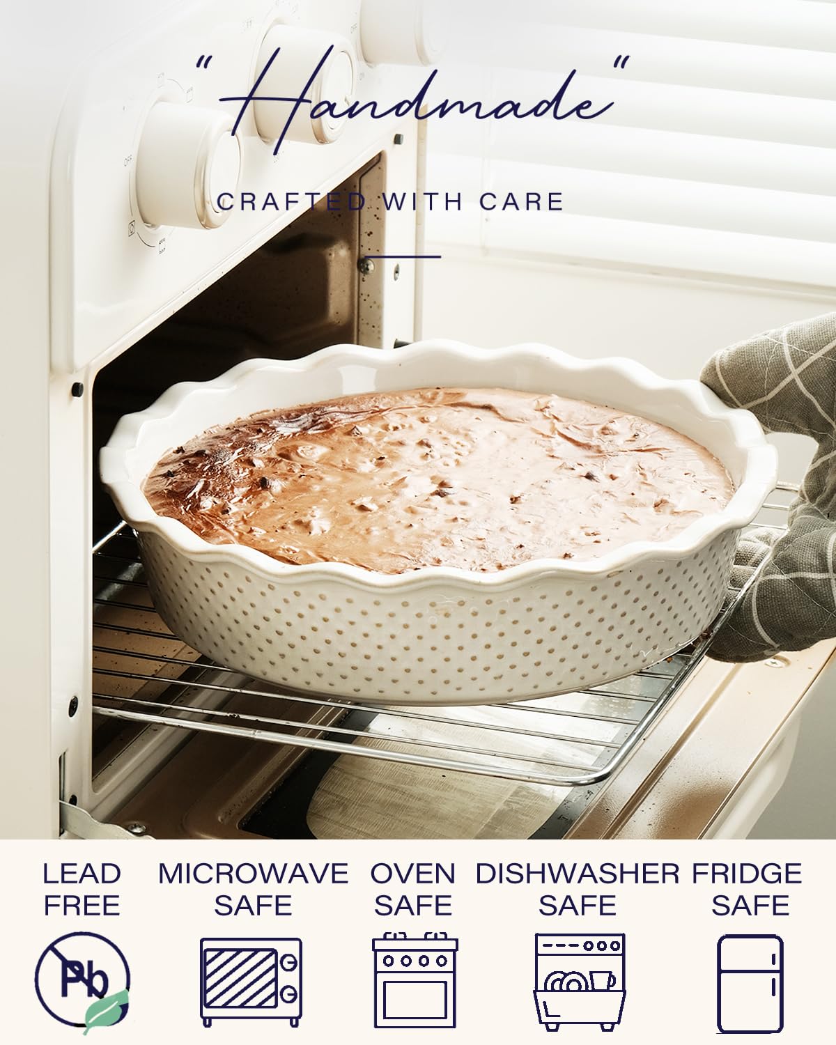 getstar Ceramic Deep Pie Pan, 9 inch Pie Dish for Baking, Non-Stick, Oven & Dishwasher Safe, Farmhouse Decor Quiche Baking Dish, Pie Plate, Deep Dish Pie Pan