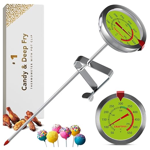 CRAFT911 Candy Thermometer with Pot Clip - Deep Fry Oil Thermometer for Frying and Candle Making (Lemon)
