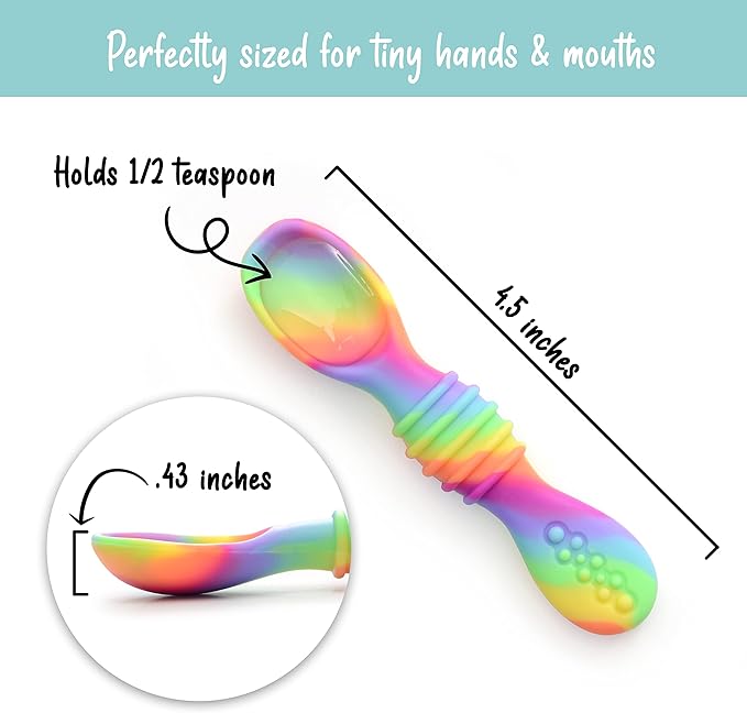 PrimaStella Silicone Chew Spoon Set for Babies and Toddlers | Safety Tested | BPA Free | Baby Spoon 6 Pack (Neon Rainbow)