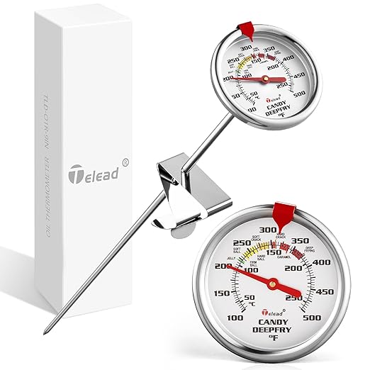 Telead Upgraded Candy Thermometer Waterproof IP67 - Oil Thermometer for Frying with Clips - 9" Side of Pot Rainbow dial Thermometer Deep Fry for Oil Candy Candle BBQ - Silver XL