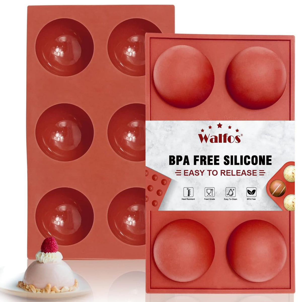 Silicone Fat Bomb Molds, Walfos Silicone Candy Mold, 15 Cavity Round Mold -Perfect for Keto Fat Bomb, Jelly, Dark Chocolate, Mini Peanut Butter Cup, 2 Packs