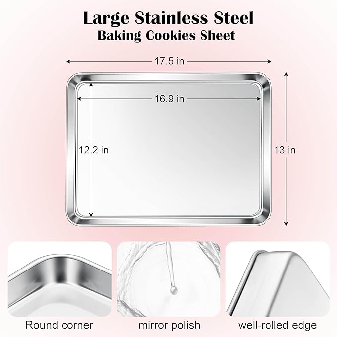 E-far Cookie Sheet for Baking, 18"x13" Stainless Steel Baking Sheet