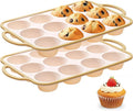 Fimary Silicone Muffin Pans for Baking 2 Pack, 2.6 Inch with Metal Reinforced Frame, Regular Size Nonstick Cupcake Pan 12 Cups for Baking Homemade Muffins, Dishwasher Safe BPA Free-Light Yellow