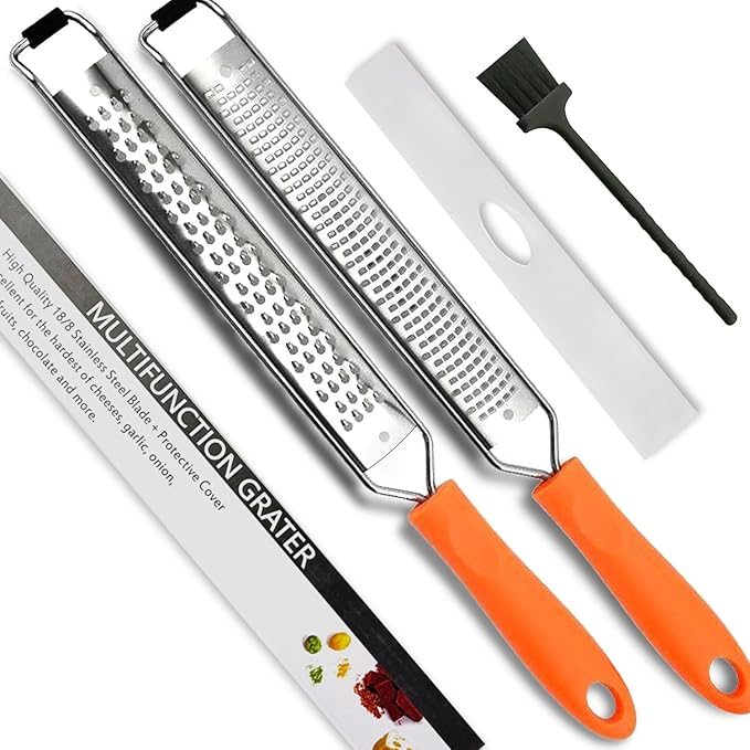 Lemon Zester & Cheese Grater Set of 2,Kitchen Zester Tool for Cheese,Lemon,Nutmeg, Chocolate, Fruits, Vegetables With Protective Cover (Orange)