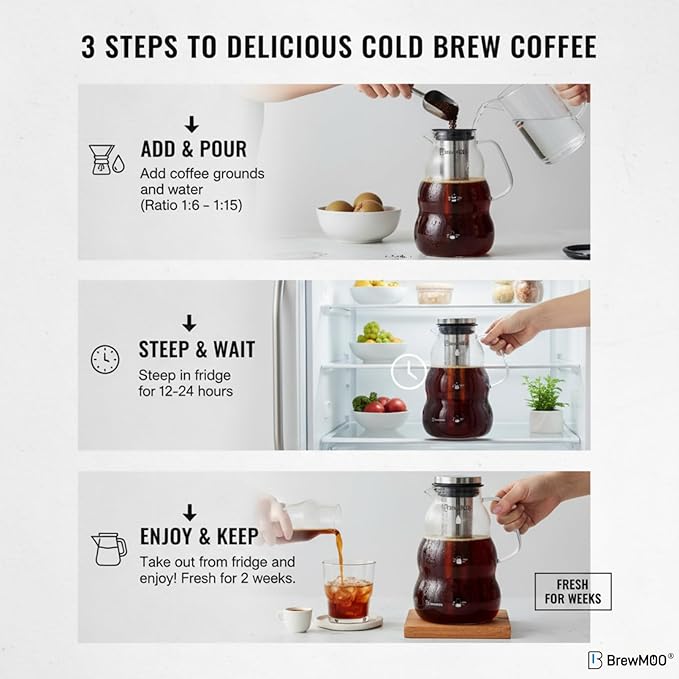 BrewMOO Sleek Wave 2.0 L/68 oz Cold Brew Coffee Maker Pitcher