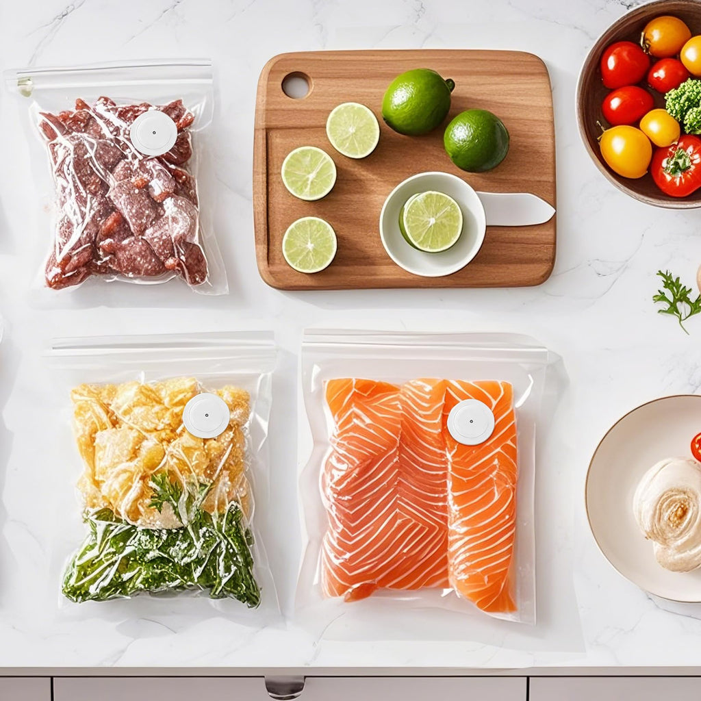 MEGAWISE Vacuum Zipper Bags 20Pcs (12 * 13.5in), BPA Free, Reusable Food Storage Bags with Air Valve for Sous Vide Cooking/Freezer/Microwave Heating, with 5 Seal Clips.