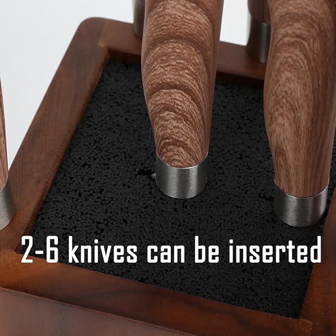 Azauvc Magnetic Knife Block, Rotatable Knife Holder, Wooden Brown, Modern Style, Acacia Material