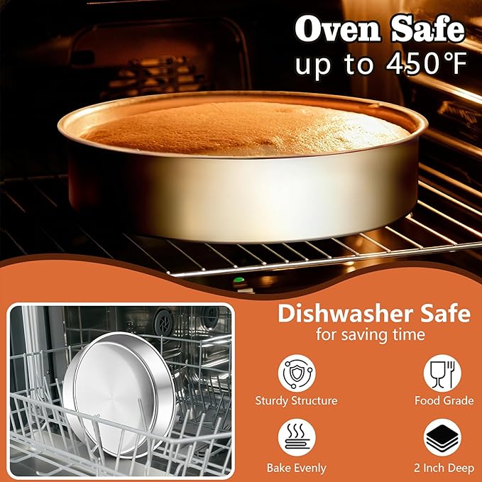 LIANYU 9 Inch Round Cake Pan Set of 2, Stainless Steel Layer Pan for Baking
