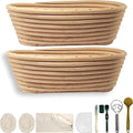 Fubiu Natural Unbleached Banneton, Sourdough Bread Proofing Basket Kit, 2x 10 Inch Oval Basket with BreadMaking Baking Supplies Tools, Banneton Basket Gift Set - Primary Color