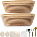 Fubiu Natural Unbleached Banneton, Sourdough Bread Proofing Basket Kit, 2x 10 Inch Oval Basket with BreadMaking Baking Supplies Tools, Banneton Basket Gift Set - Primary Color