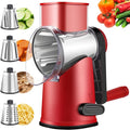 Weltonhm 4 in 1 Large Rotary Cheese Grater Hand Crank (Red black 4 Graters)