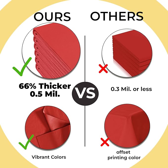 Exquisite Party Solids 66% Thicker Premium Plastic Table Cloth Rectangle Table Cover 0.5 Mil 6 Pack Red Table Cloth 54 Inch x 108 Inch Disposable Tablecloth Won't Tear Easily Like Cheap Thin Brands