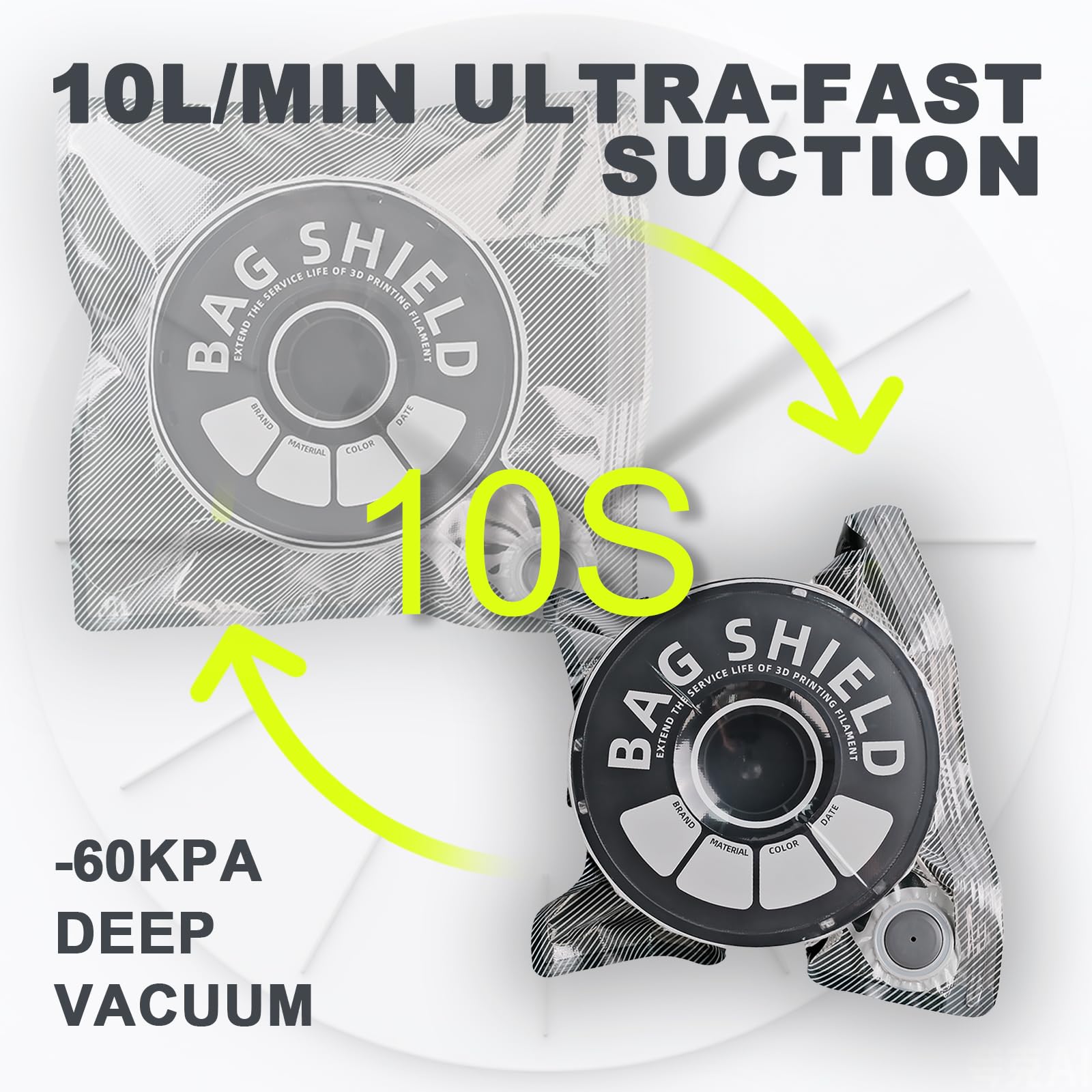 Vacloong Vacuum-Sealed 3D Printing Filament Kit, 20 Packs Lightproof Storage Bags with Vacuum Pump, Moisture-Proof Bags, Sorting & Storage of PA/DP/PC/PLA/ABS/TPU/ASA/PETG with Desiccant