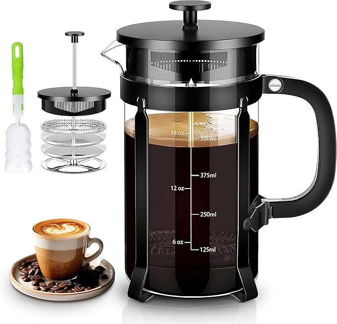 YMMIND French Press Coffee Maker 304 Stainless Steel Coffee Press,with 4 Filters System, Heat Resistant Thickness Borosilicate French Press Glass, BPA-Free Brewed Tea Pot Coffee Plunger(Copper 12oz)